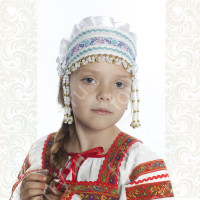 Девичья повязка Ладушка (очелье), белый в золоте