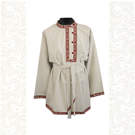 Косоворотка Оберег, лен небеленый с красным- фото 1