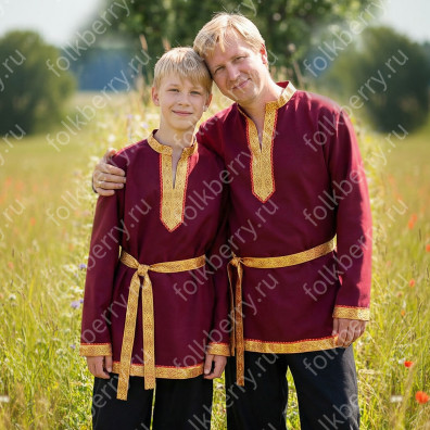 Рубаха Молодецкая, бордовый габардин- фото 1